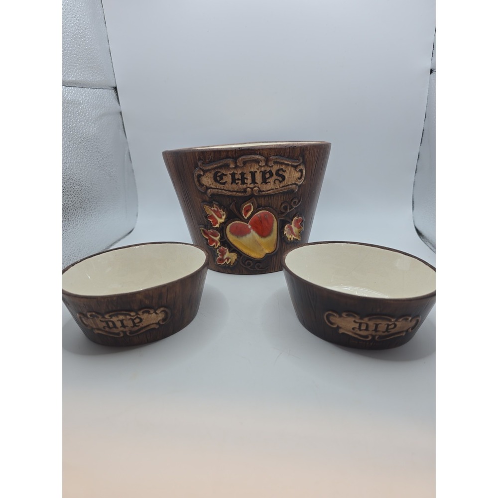 Treasure Craft Wood Grain Chip‎ And Dip Bowls  Apple